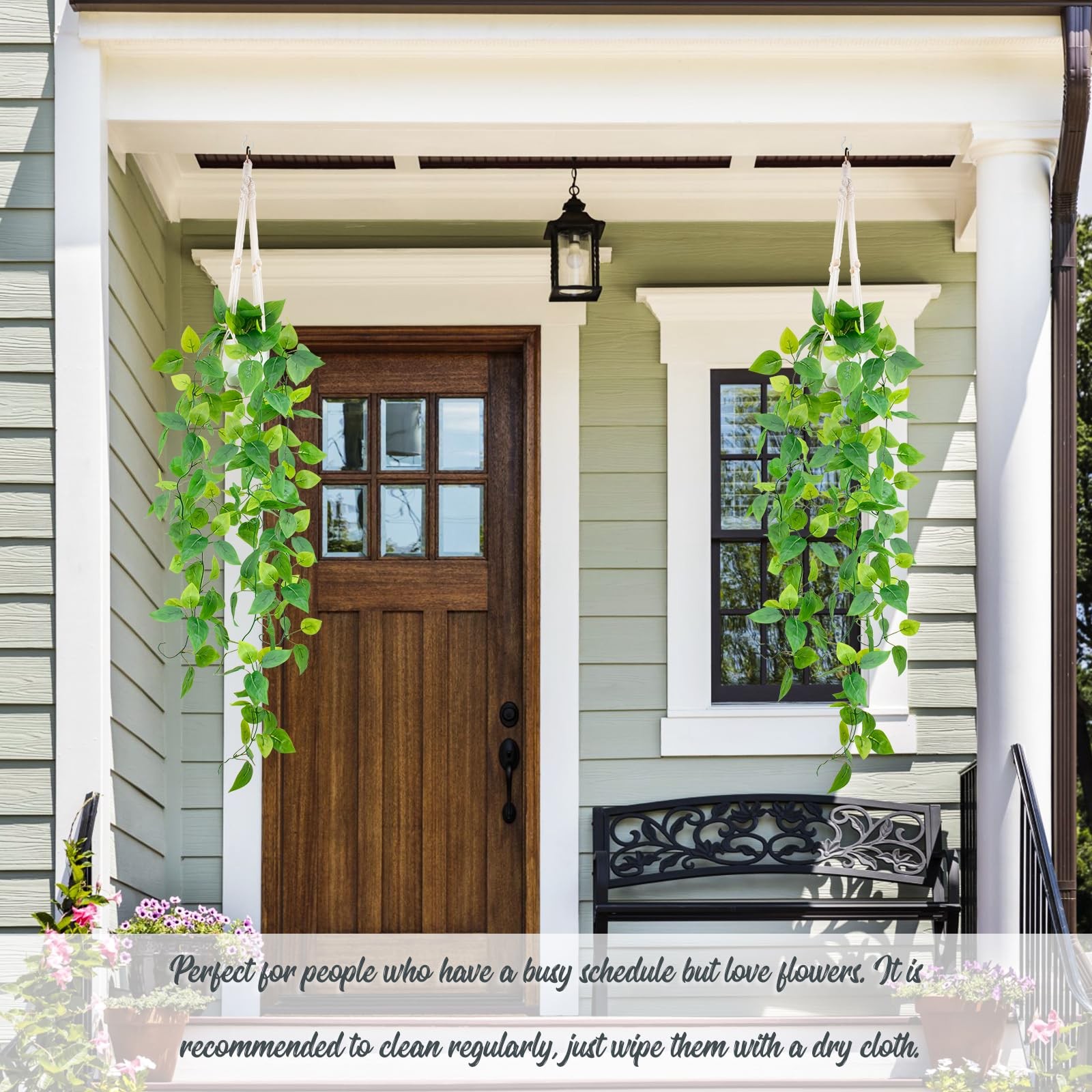 2 Pack 39 Inch Artificial Hanging Plant Kit Fake Pothos Vines White Pot