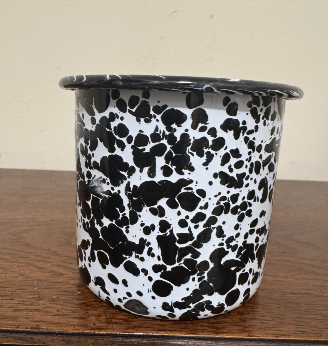 Crow Canyon Black White Splatterware Enamel Mug Planter Pencil Holder Rustic