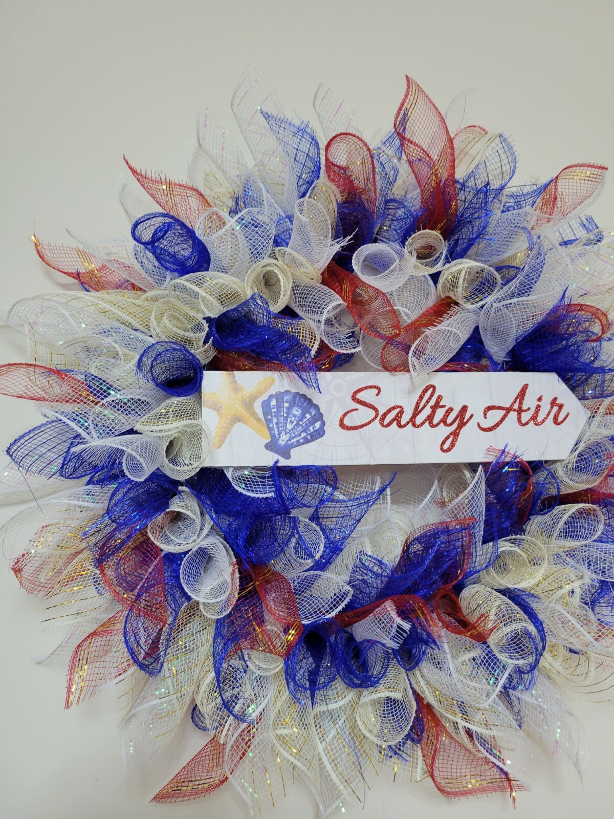 SALTY AIR blue white RED beige Spring Summer Mesh Front Door Wreath Wall Decor