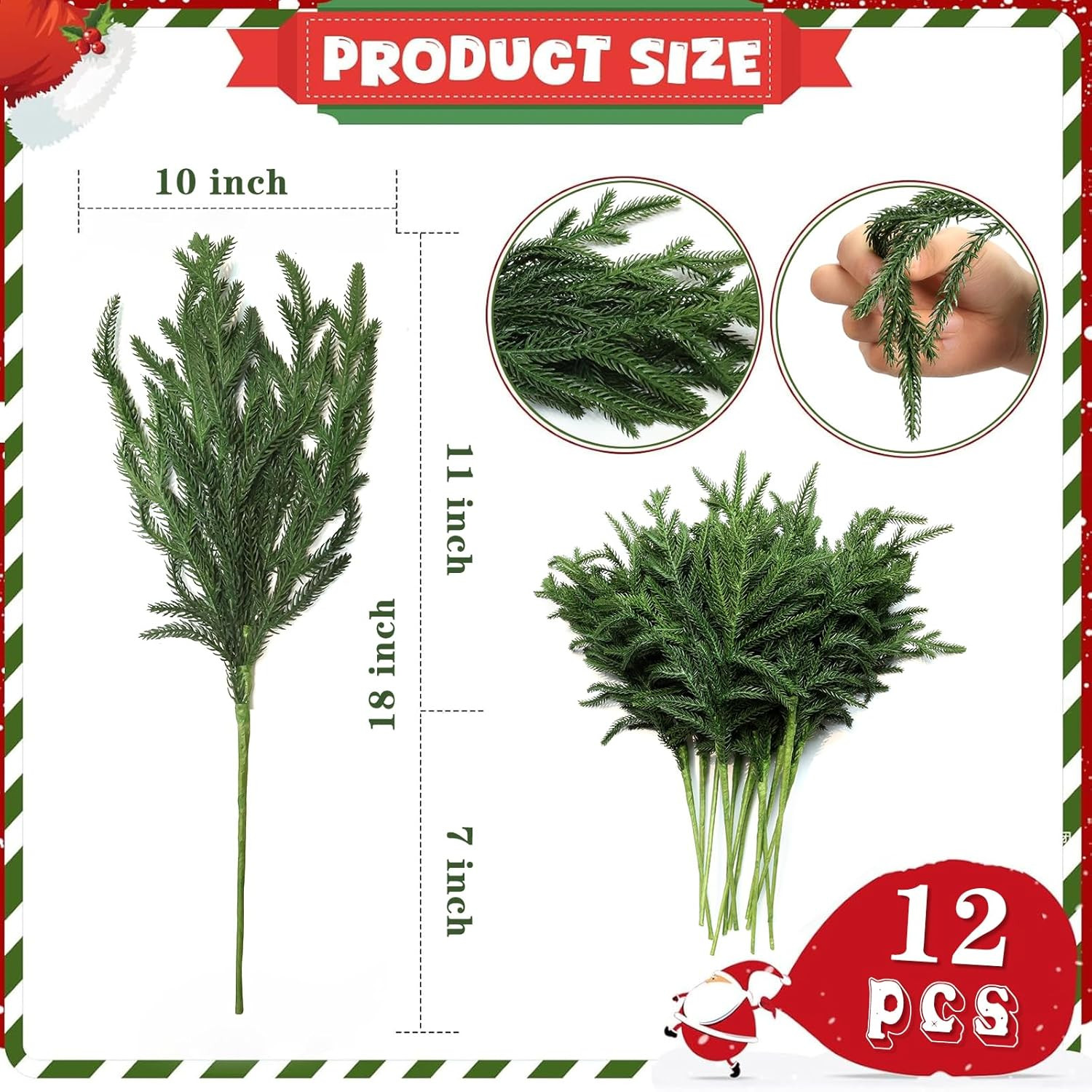 12 Pcs Realistic Christmas Pine Branches Natural Droopy Soft Bendable Artificial