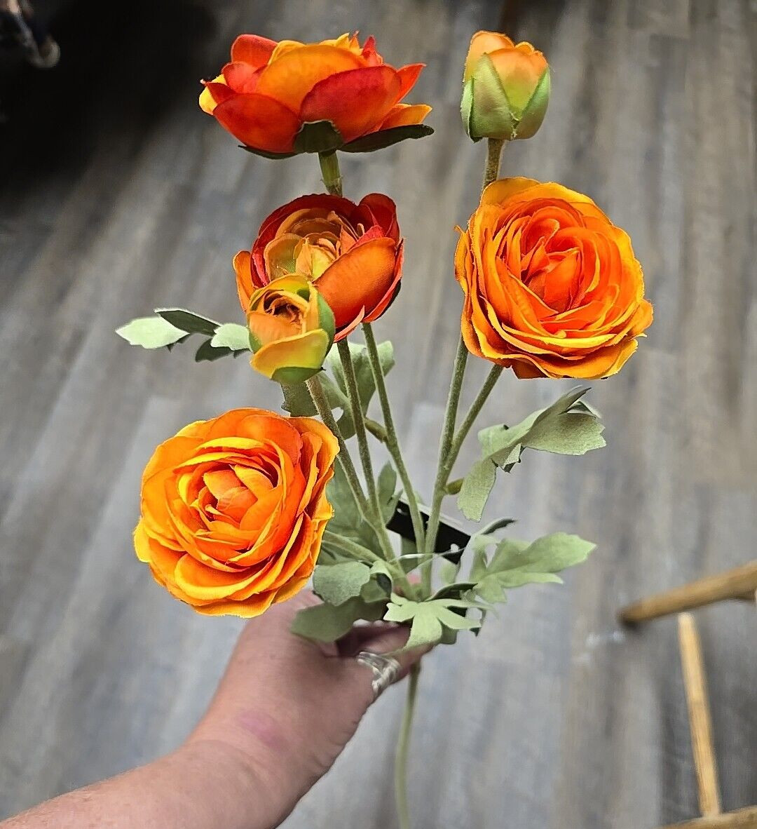 26 INCH ORANGE RANUNCULUS SPRAY STEM WEDDING FLORAL BOUQUET