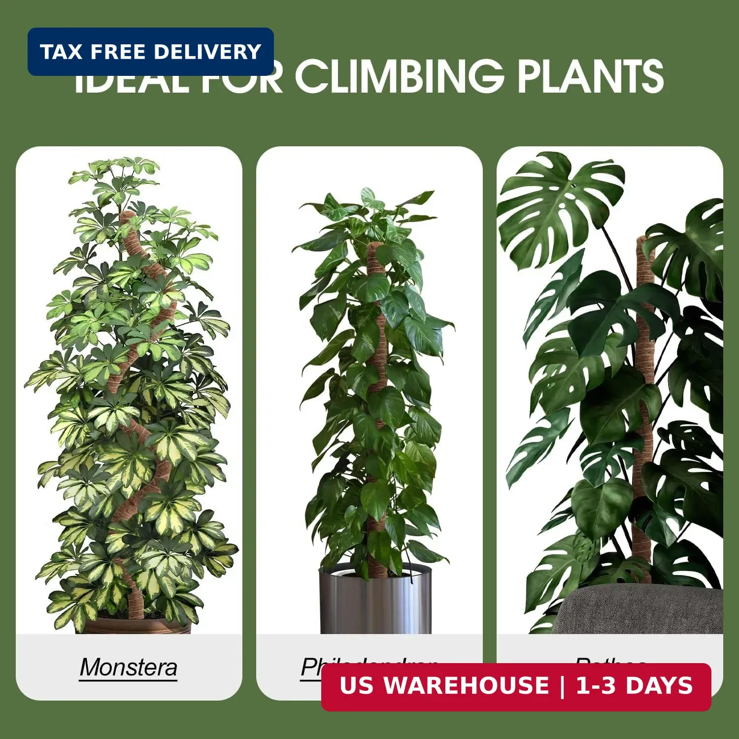 2 Pack Moss Pole, 63 Inch Bendable Moss Poles for Plants Monstera Long for Climb