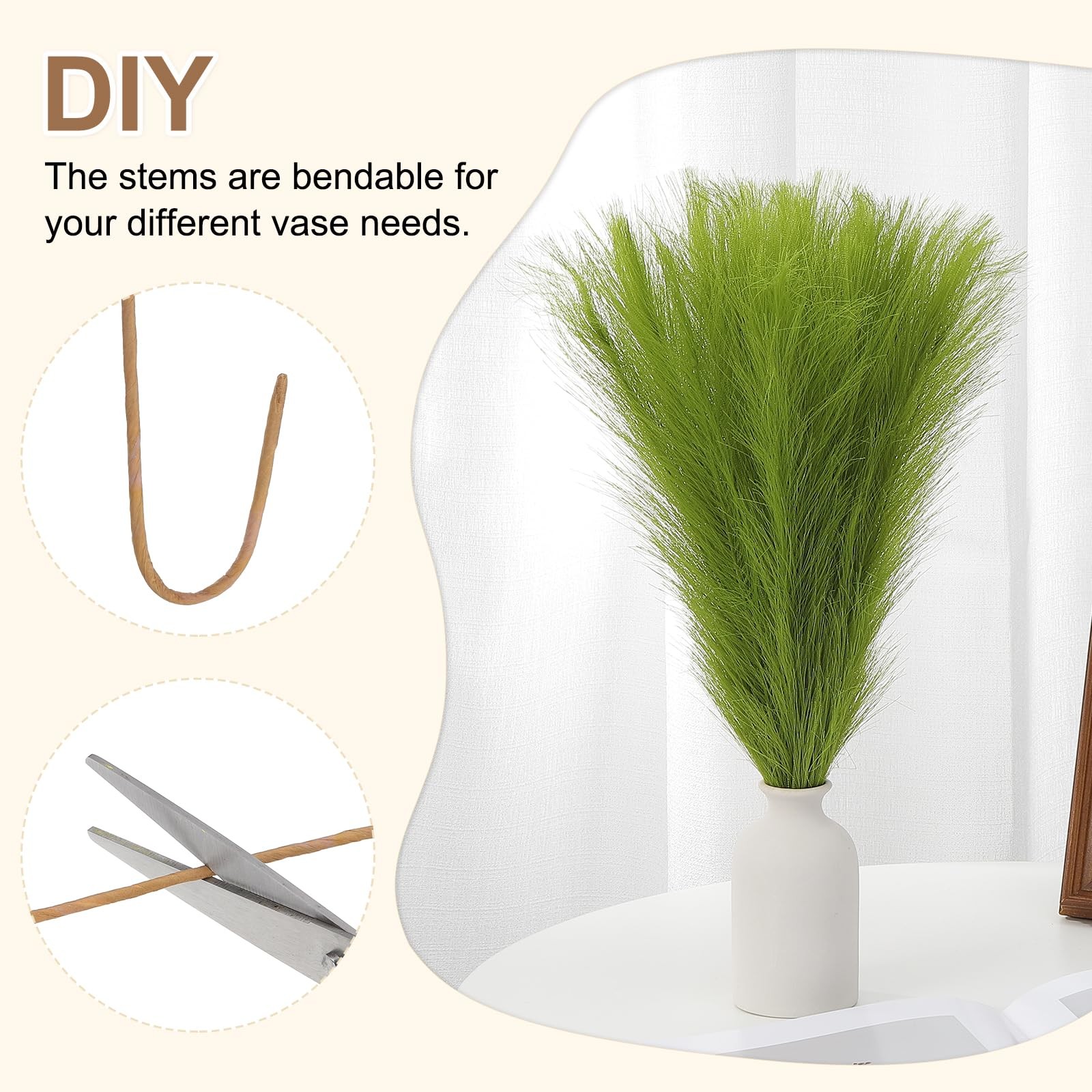 17.7in Pampas Grass Decor, 50pcs Artificial Pampas Grass Bulk Fluffy Faux Pam…