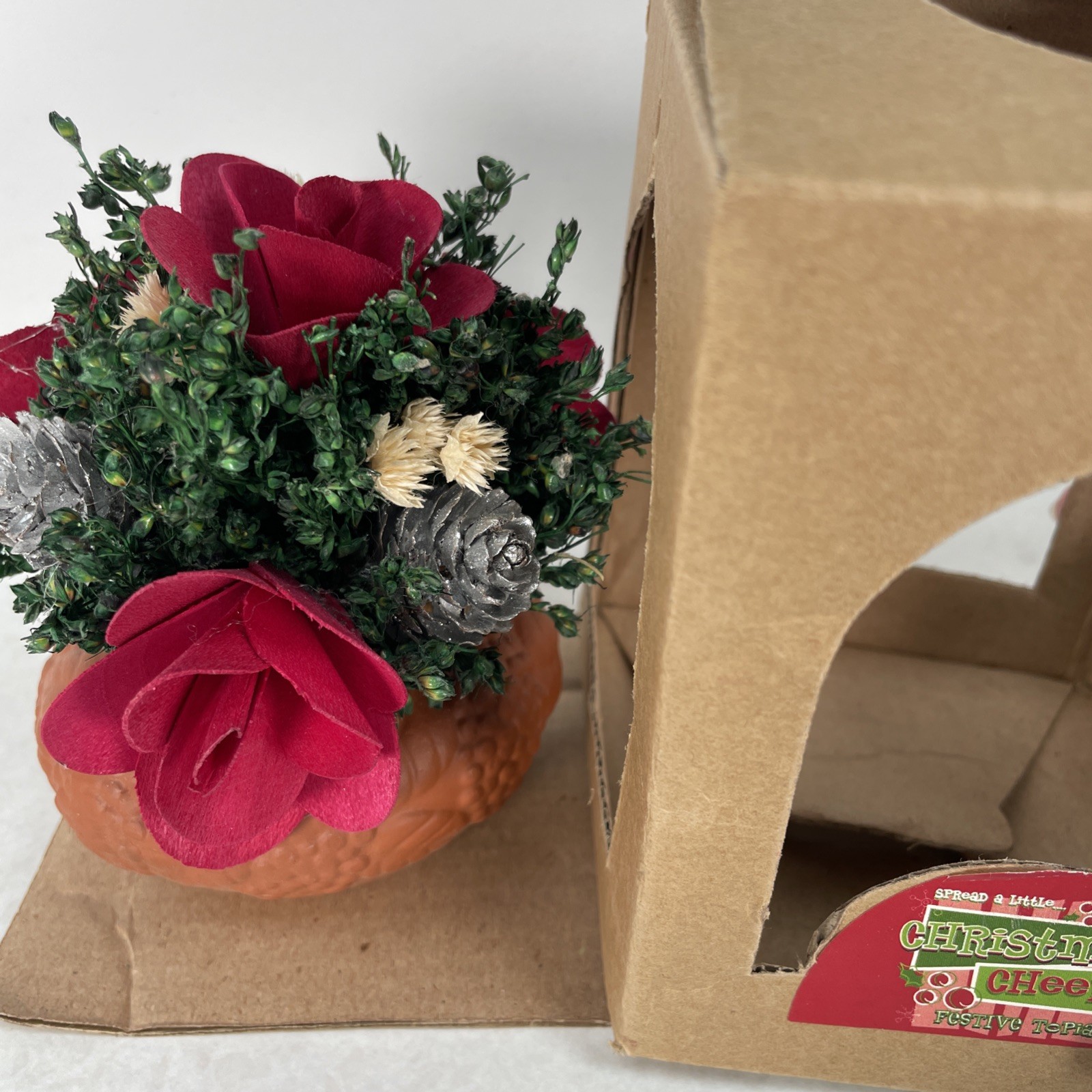 Vintage 2003 Christmas Mini Floral Arrangements Lot of 2 in Terracotta Pots New