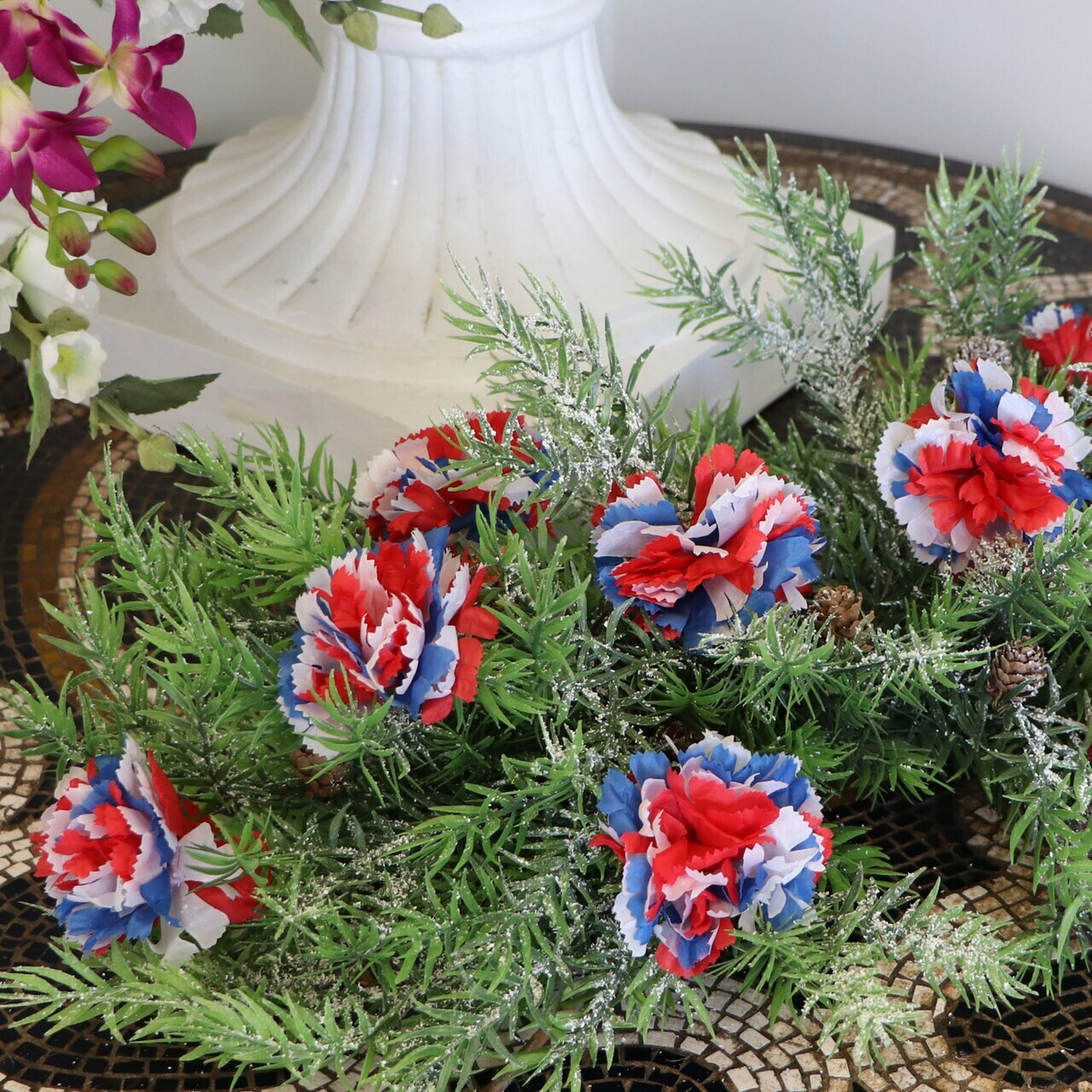 Tri-Color Carnation Picks Realistic Silk Blooms Spring Floral Decor Box of 100