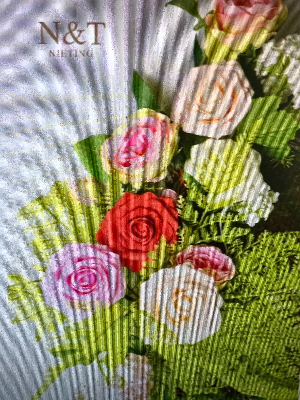 ROSES N&T NIETING Artificial Flowers 25pcs Real Looking BLUE WHTE 25 BUD BOX NWT