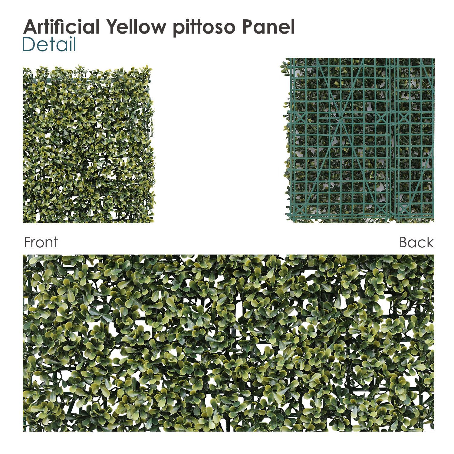 20x20in Artificial Yellow Pittoso Mat Wall Hedge Decor Privacy Fence Panel Grass