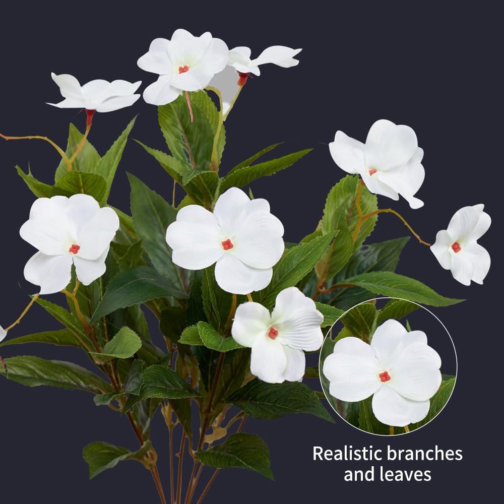Artificial Plants Outdoor,4PCS 7Branches Fake Impatiens Artificial Flowers fo…