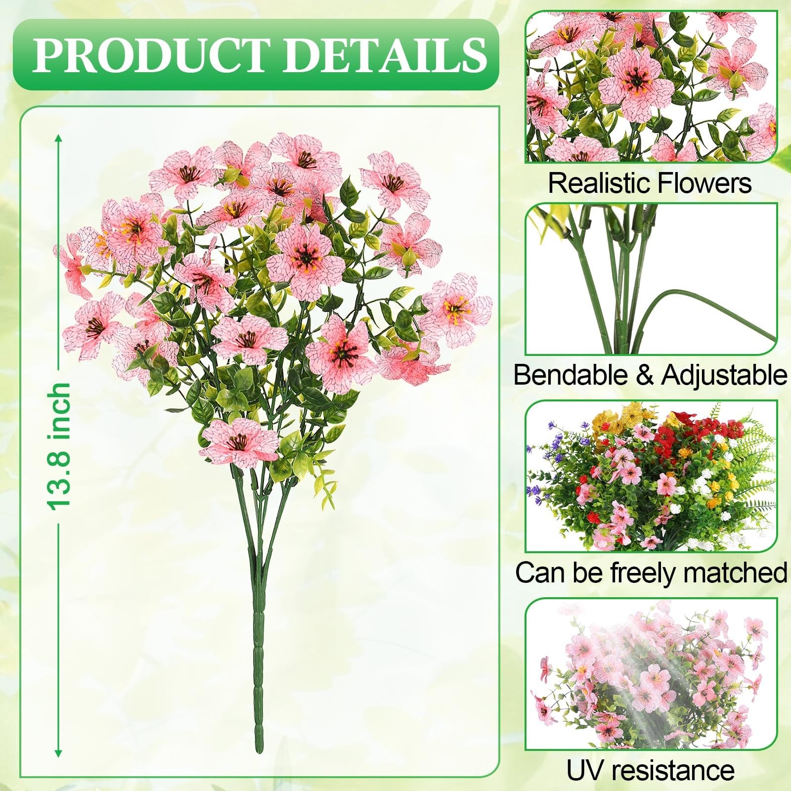 60 Bundles Outdoor Artificial Flowers Bulk: Artificial Plants 15 Styles UV Re…