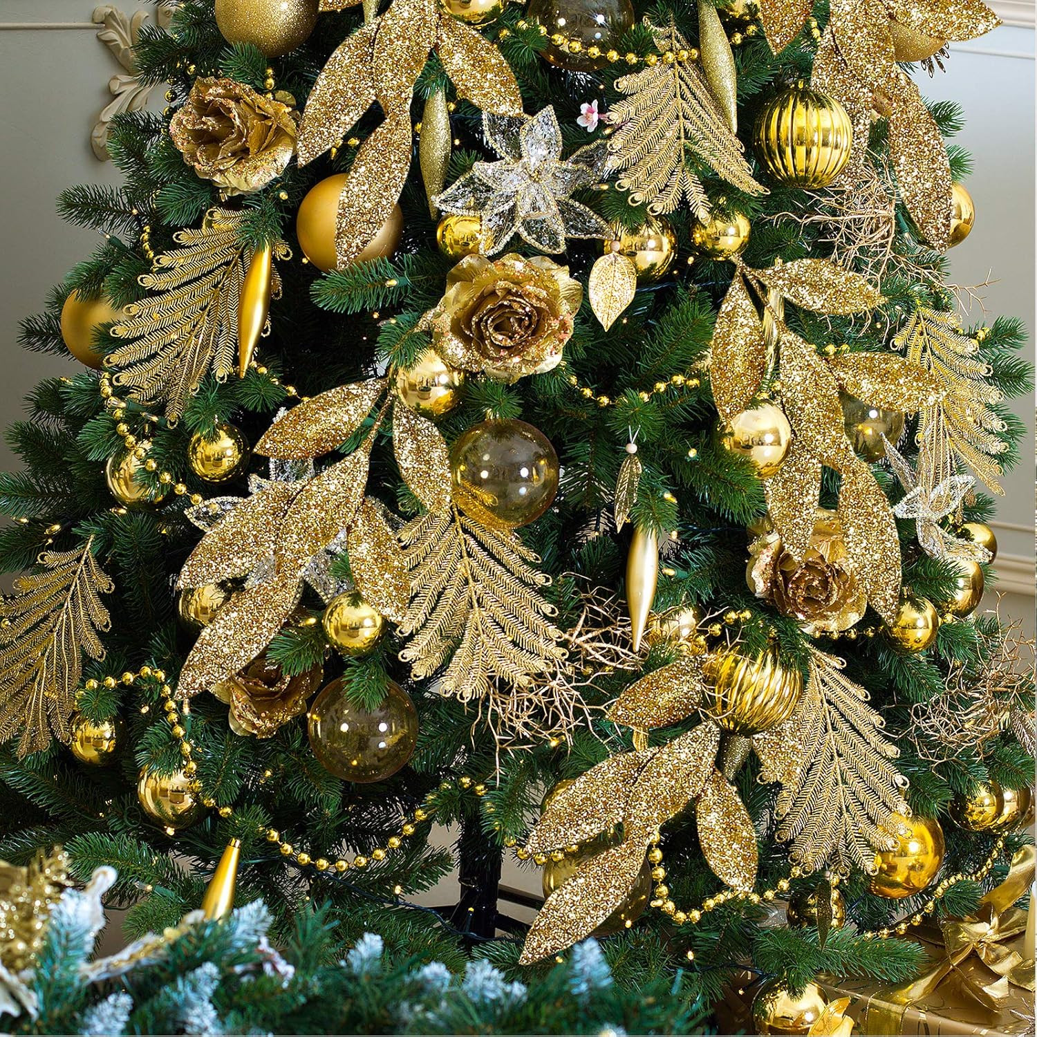 20 Pieces Gold Glittered Artificial Leaf Spray Picks 12″ Tall for Christmas Wint