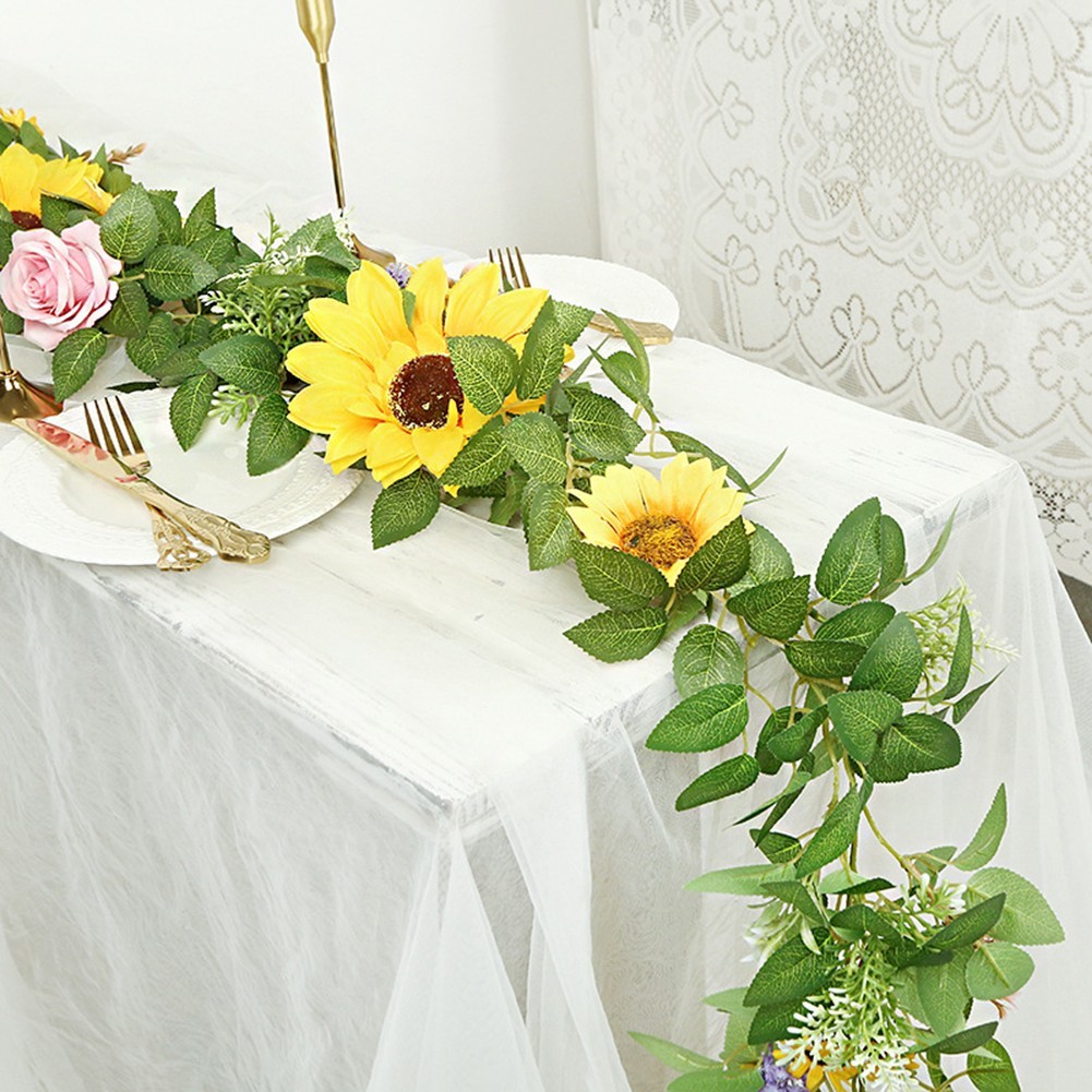 Realistic Sunflower Rattan Garland 200cm Green Plant Indoor Outdoor Decor