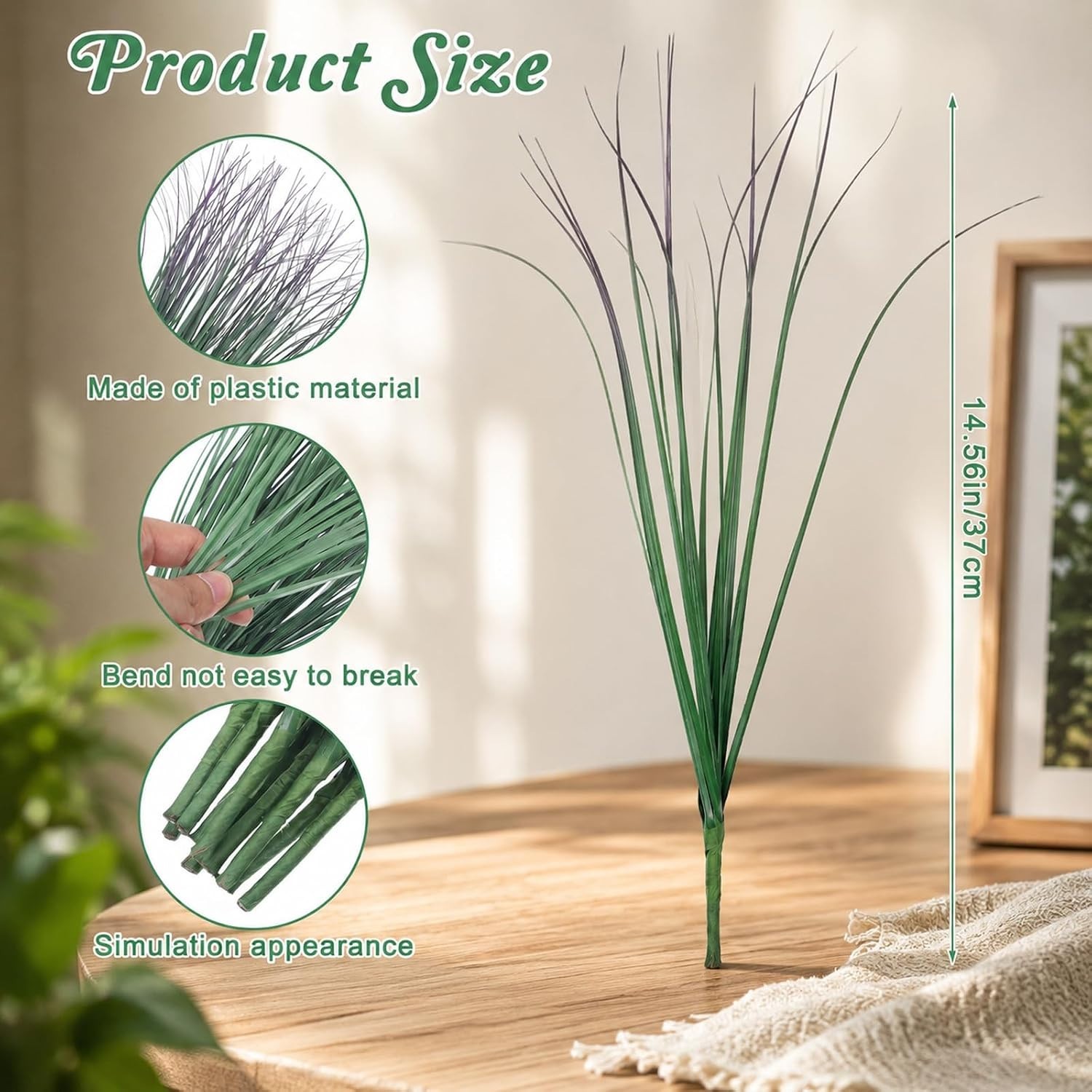Durable 37cm Faux Wheat Grass Set – Vibrant Green and Purple for -Round Use