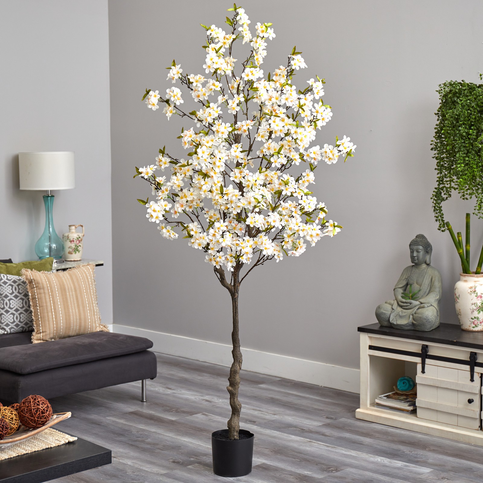 Nearly Natural 6.5ft Apple Flower Artificial Tree in White