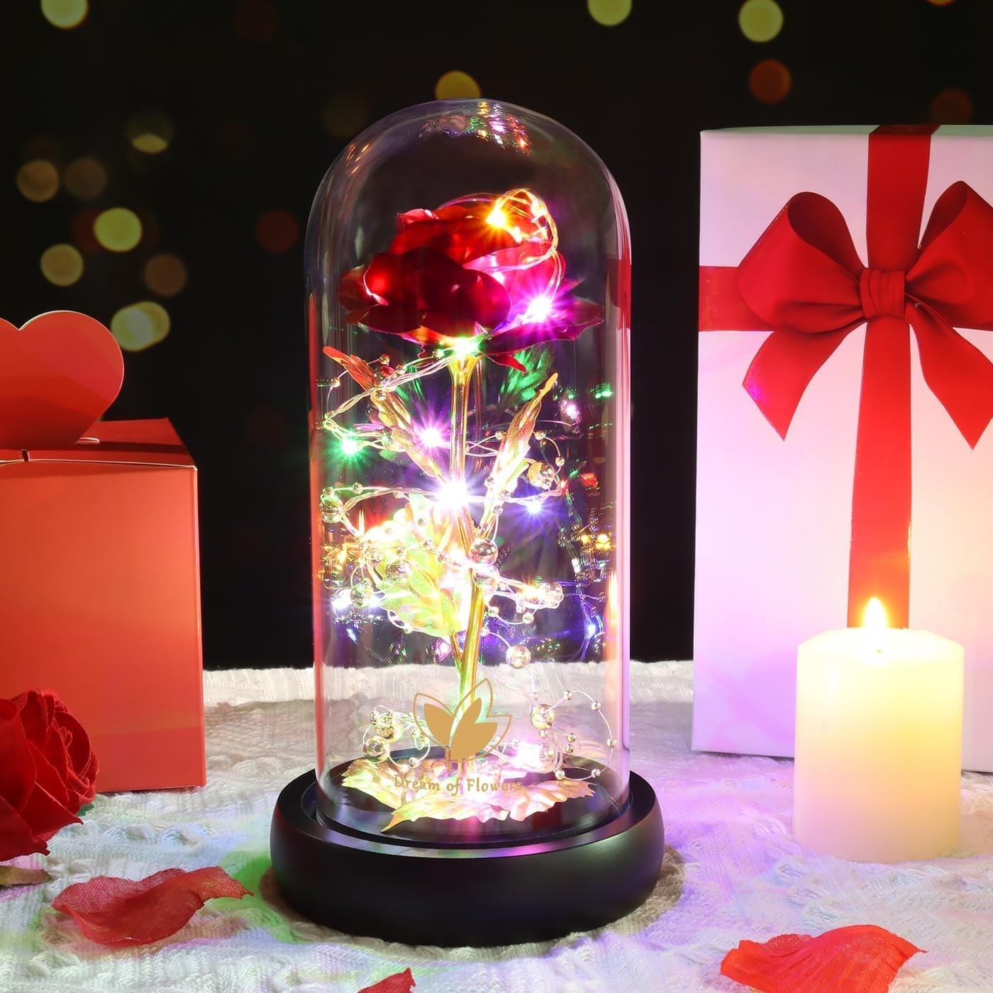 Colorful Gold Foil Rose in Glass Dome – Anniversary Gift