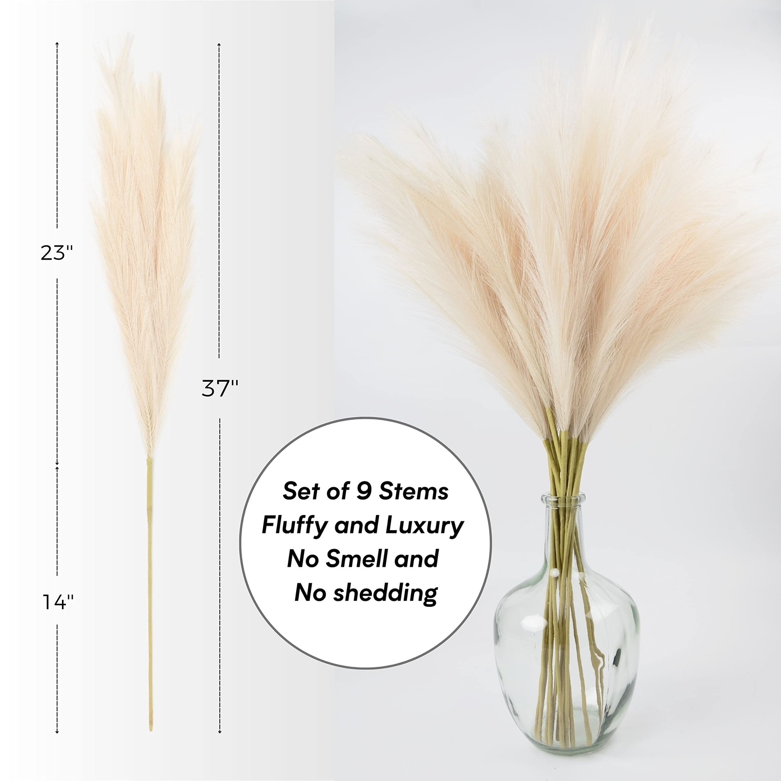 Qubitful Faux Pampas Grass, 9 PCS 37”/3.1FT Tall Fluffy Fake Pompas Floral, …