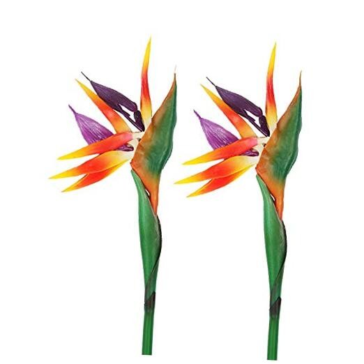 2 Pcs 32” Artificial Bird of Paradise Flowers Plants for Home Garden Orange