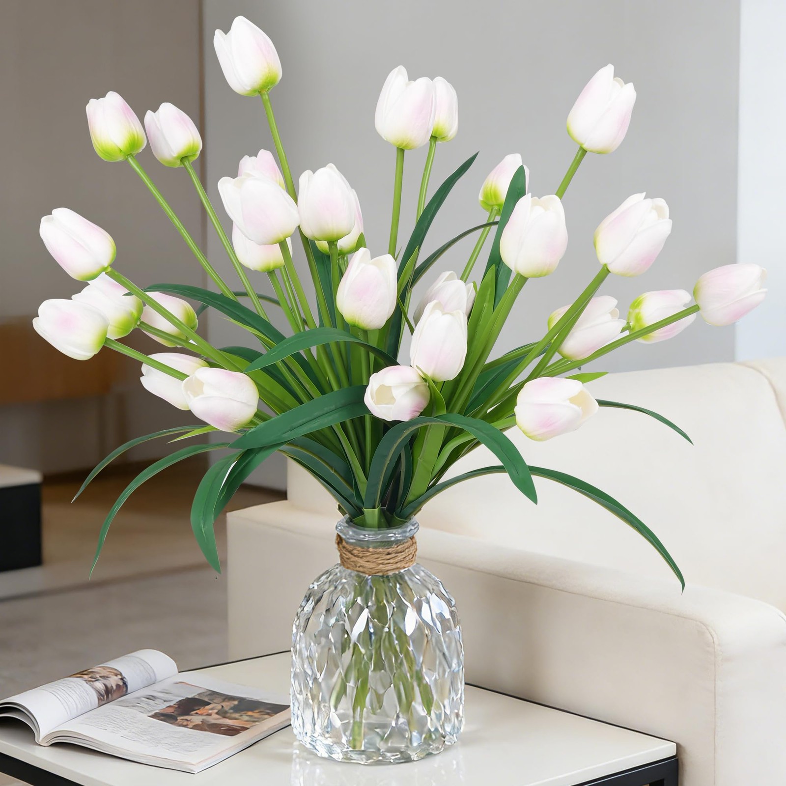 Pink White Large Imitation Artificial Tulip Flowers Spring Bouquets 30 PCS