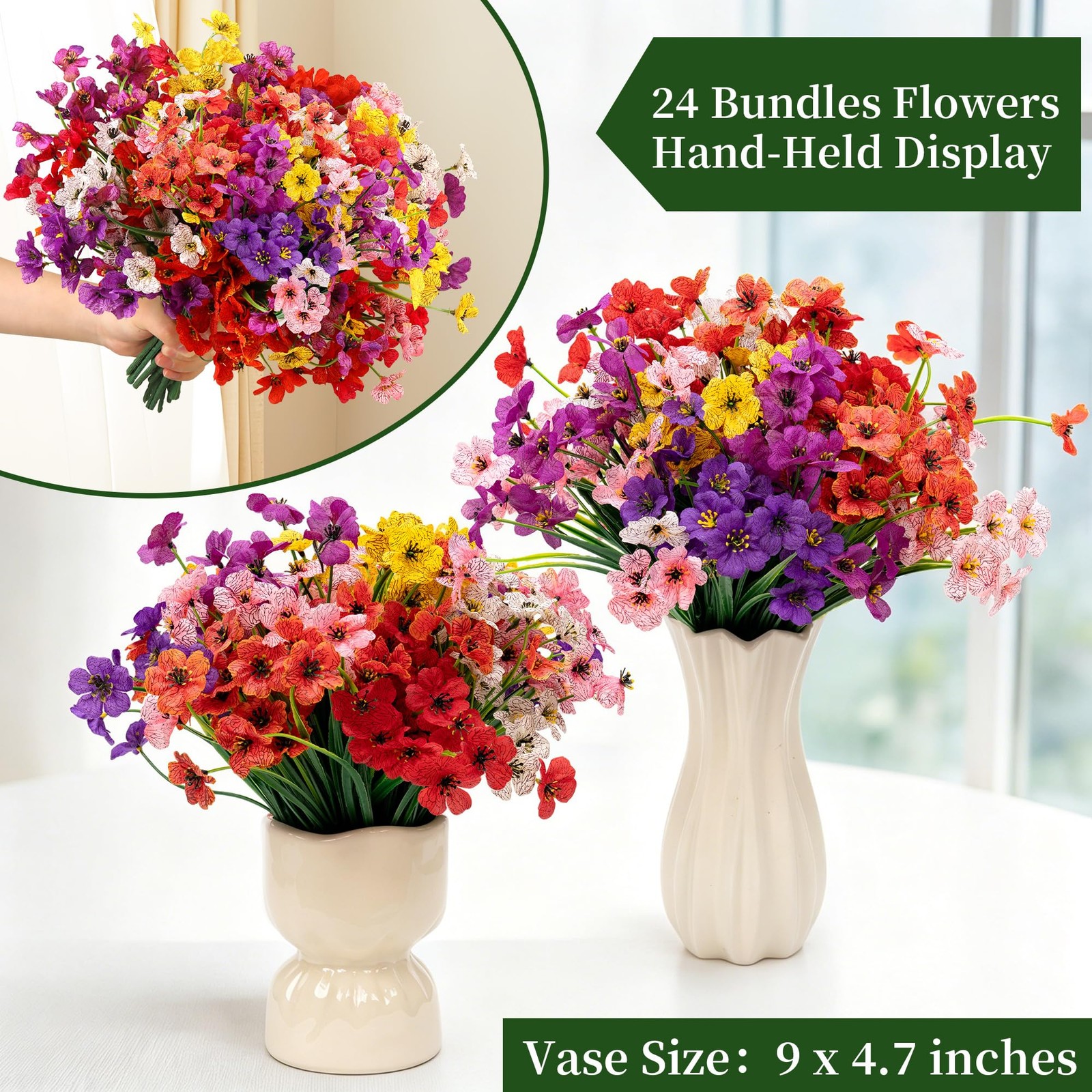 24 Bundles Artificial Flowers for Outdoors/Indoors, Fake Flowers Plants for I…