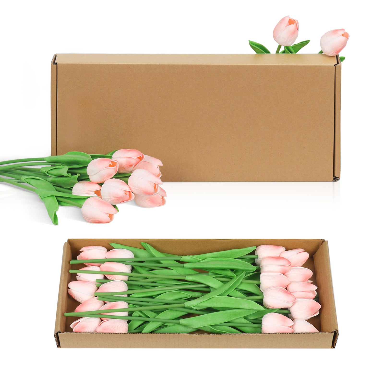 20 Pcs Pink Tulips Artificial Flowers 13″ Fake Pink Tulips Real Touch PU Faux…