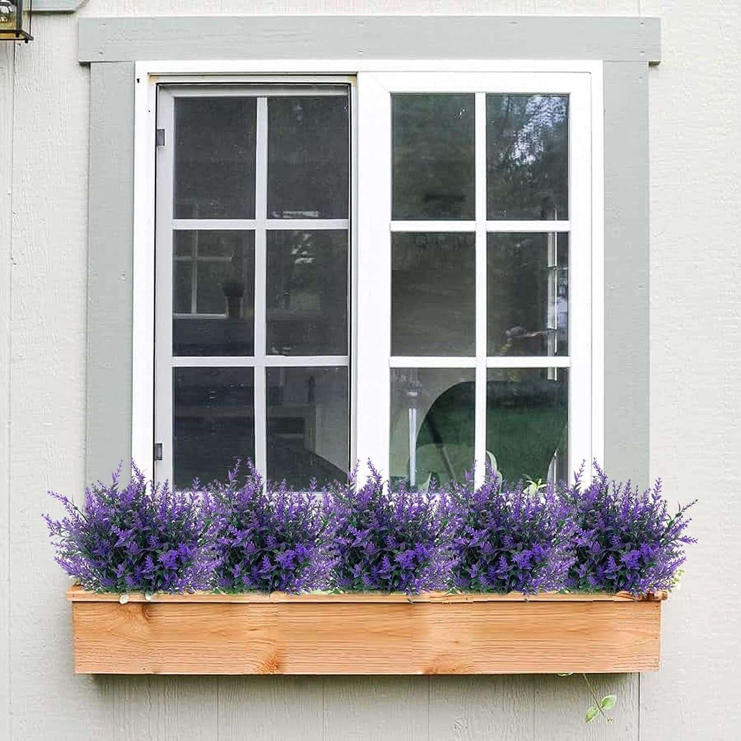16 Bundles Artificial Fall Flower Outdoor Fake Lavender UV Resistant Plants Faux