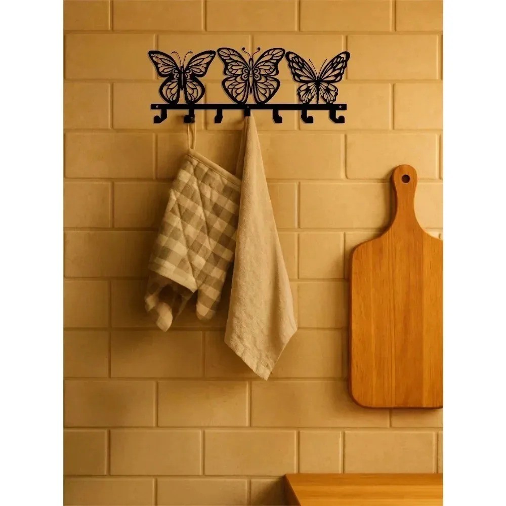 Butterfly 7-Hook Aluminum Key Holder – Entryway Wall Decor Organizer