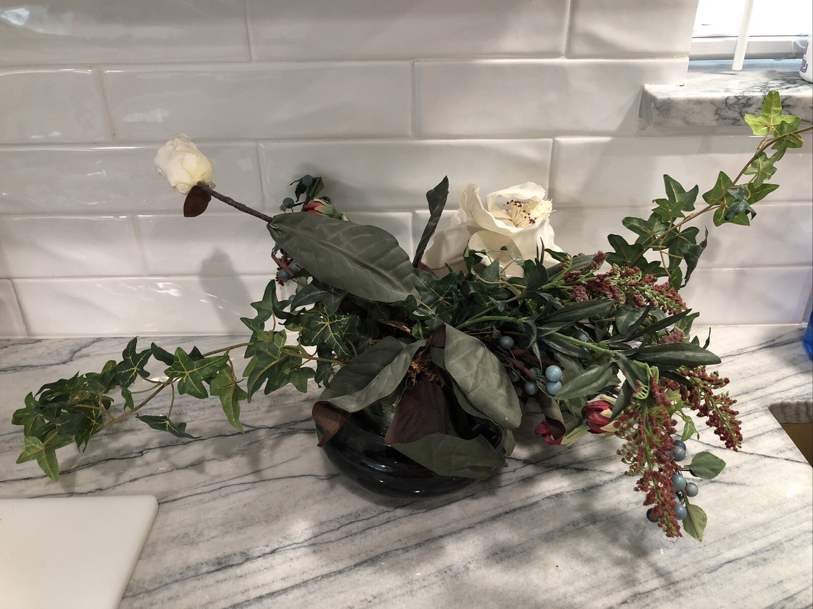 Artificial Faux Mixed Greenery/Floral Arrangement w/ Ceramic Planter Home Decor