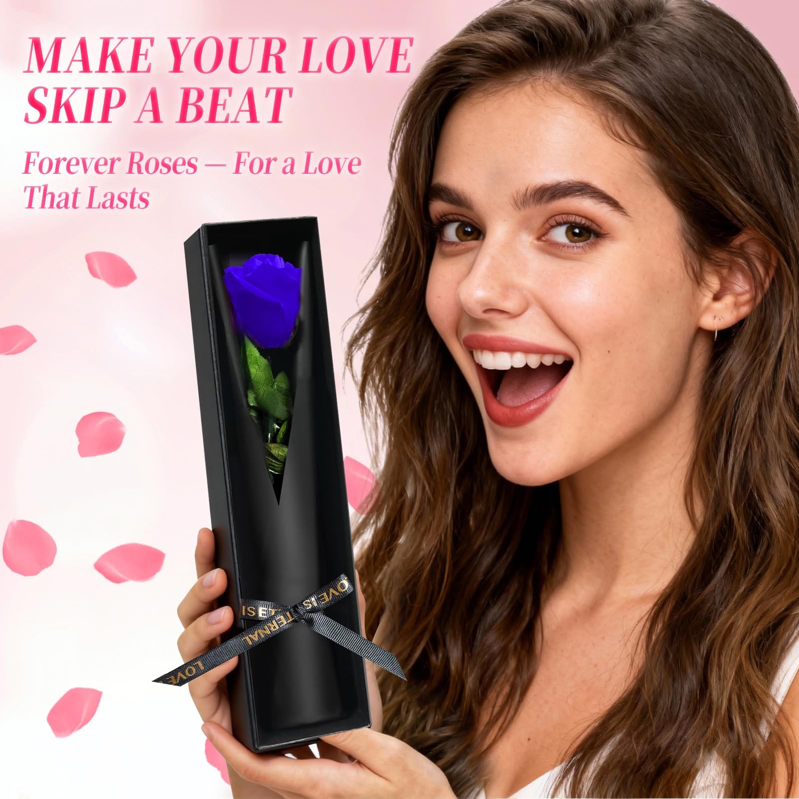 Blue Single Forever Rose In A Box Preserved Flowers Present For Women Mom