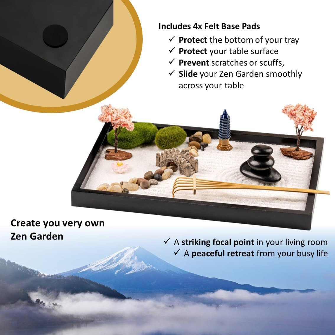 Zen Garden Kit 11X8In. Beautiful Japanese Decor Mini Rock Feature Gift Set for H