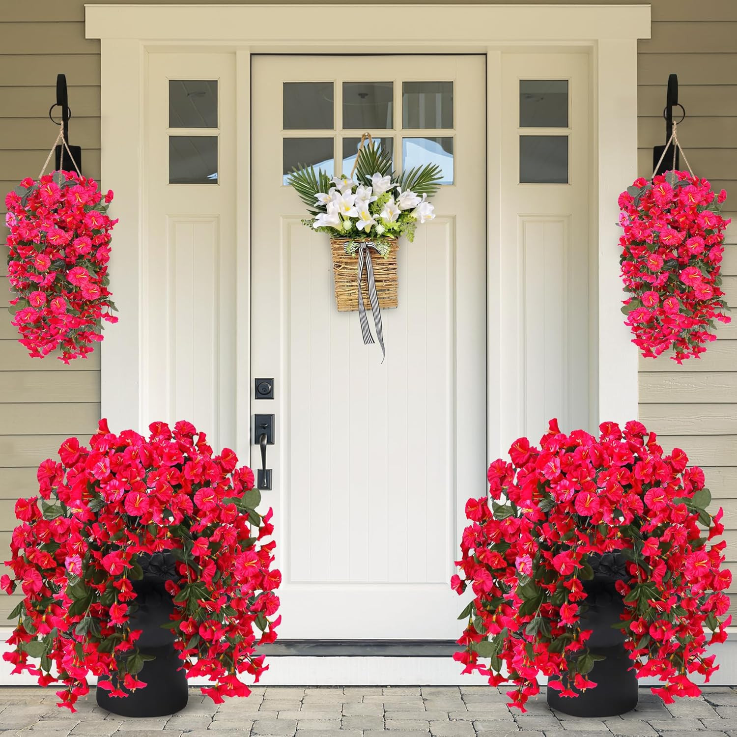 Artificial Fake Hanging Flowers Plants for Outdoor Outside Spring Summer Decorat