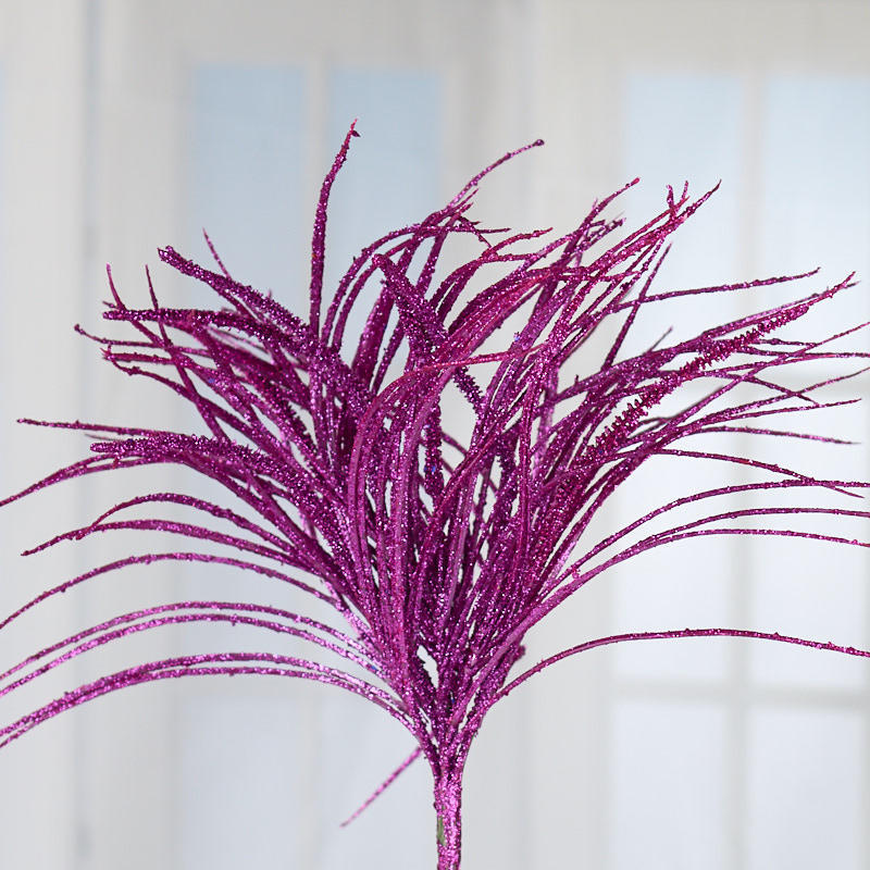 Lot of 2 Sparkling Glittered Purple Artificial Decorative 14″ Grass Bushes