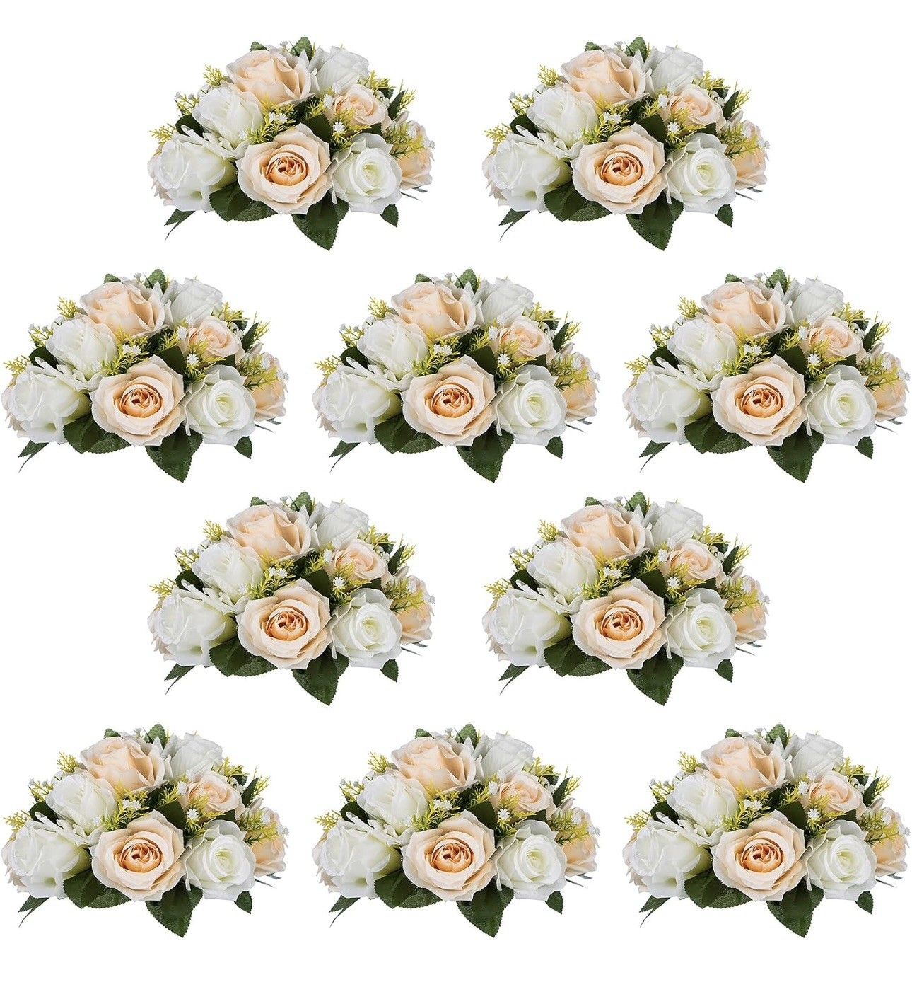 Peachy Champagne & White 10Pcs Artificial Flower Ball Bouquet Weddings & Decor