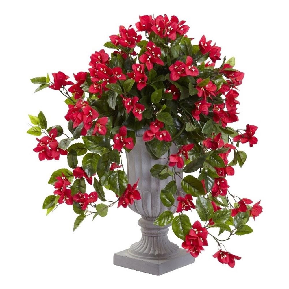 Pemberly Row Bougainvillea Flowering Silk Plant with Decorative Urn – Red/Gray