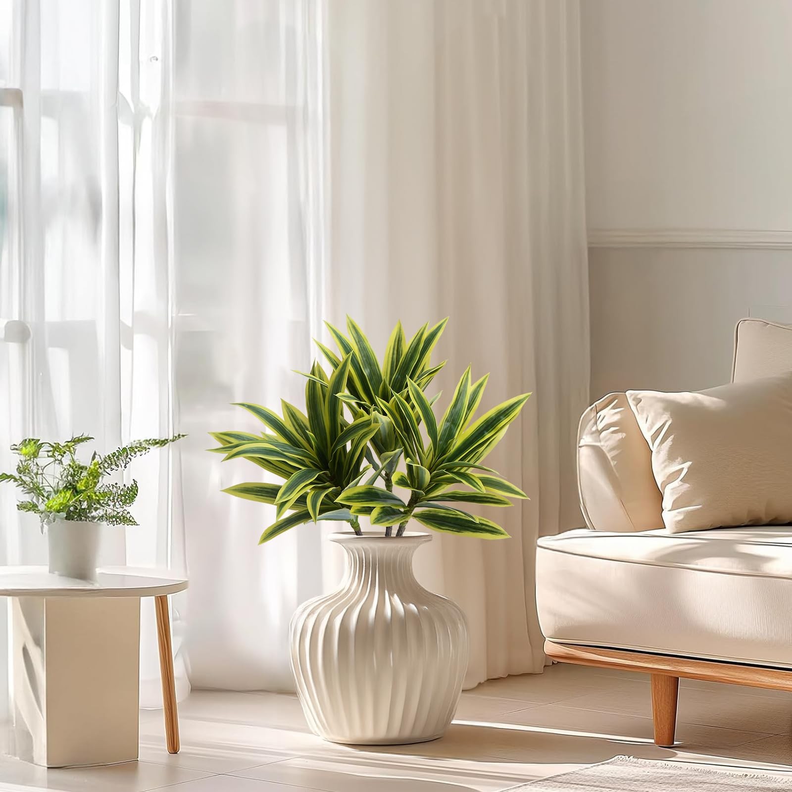 3PCS Dracaena Artificial Plant,25″ Realistic Fake Greenery Plants with Branch…
