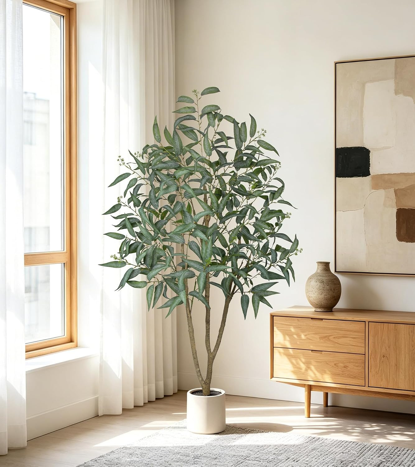5FT Faux Eucalyptus Trees – Set of 2 in White Planters for Home Decor