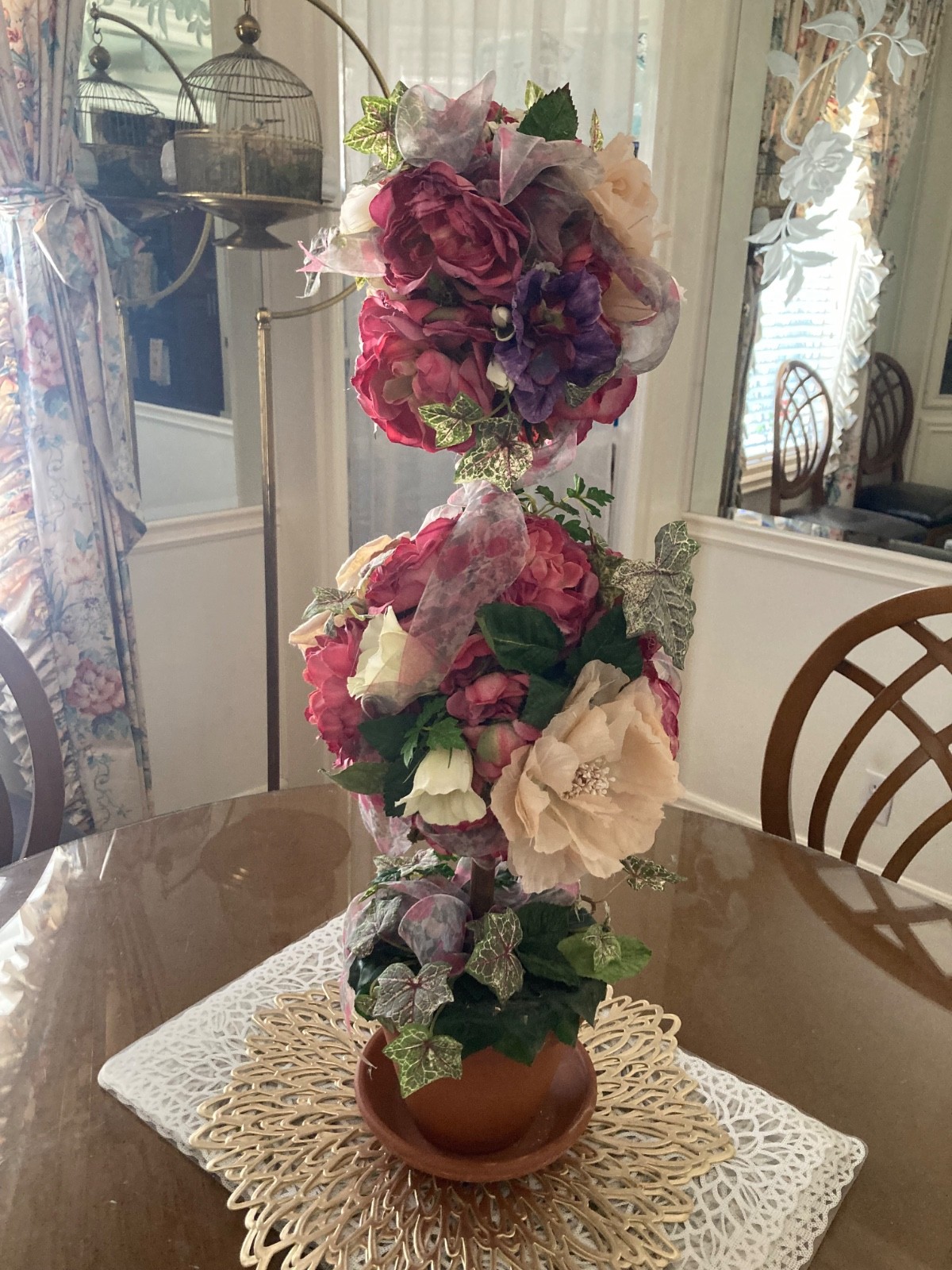 Designer Floral Rose & Cream Topiary Custom Arrangement (#213)