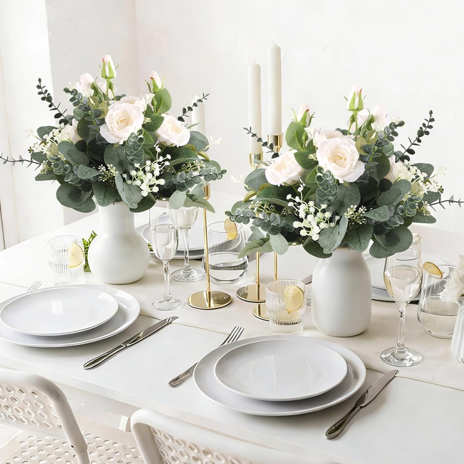 120 Pcs Eucalyptus Stems Artificial Flowers, 5 Kinds Mixed Faux Eucalyptus Le…