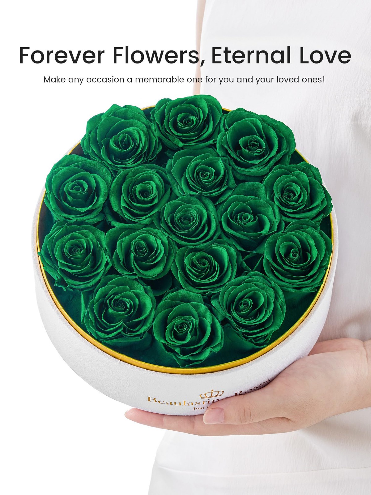 16 PCS Green Preserved Roses Forever Flowers Real In Box Birthday Delivery