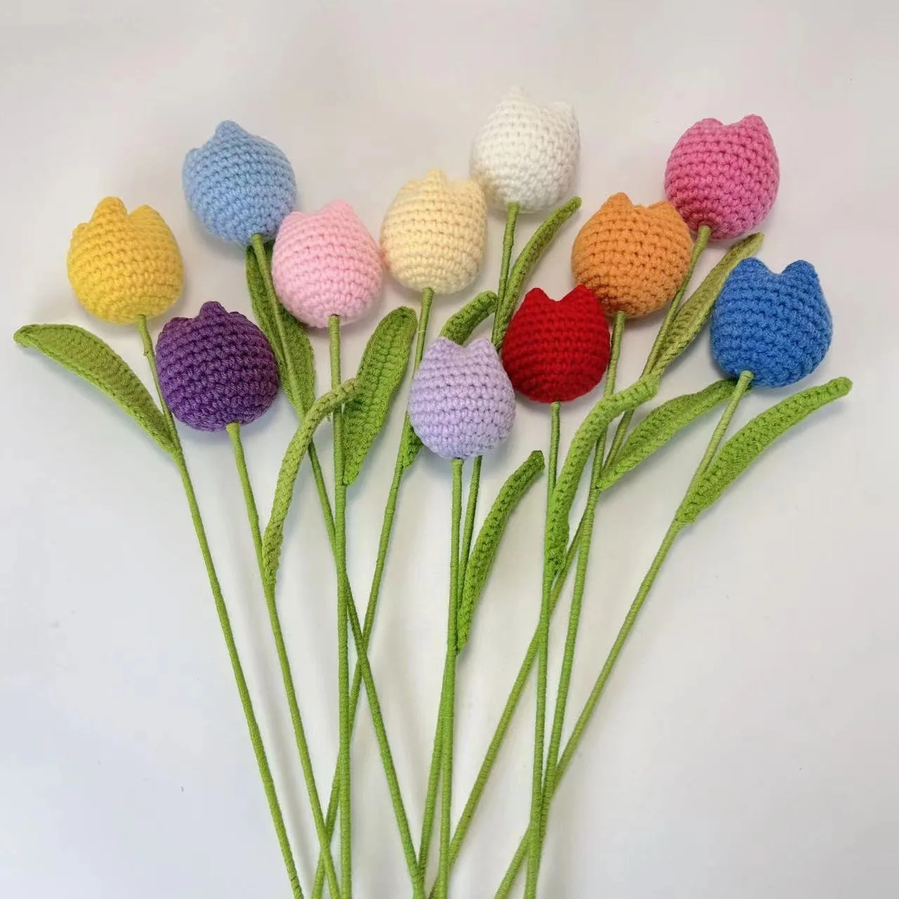1PC Knitted Flower Tulips Fake Flowers Bouquet Wedding Decoration Hand Crochet W