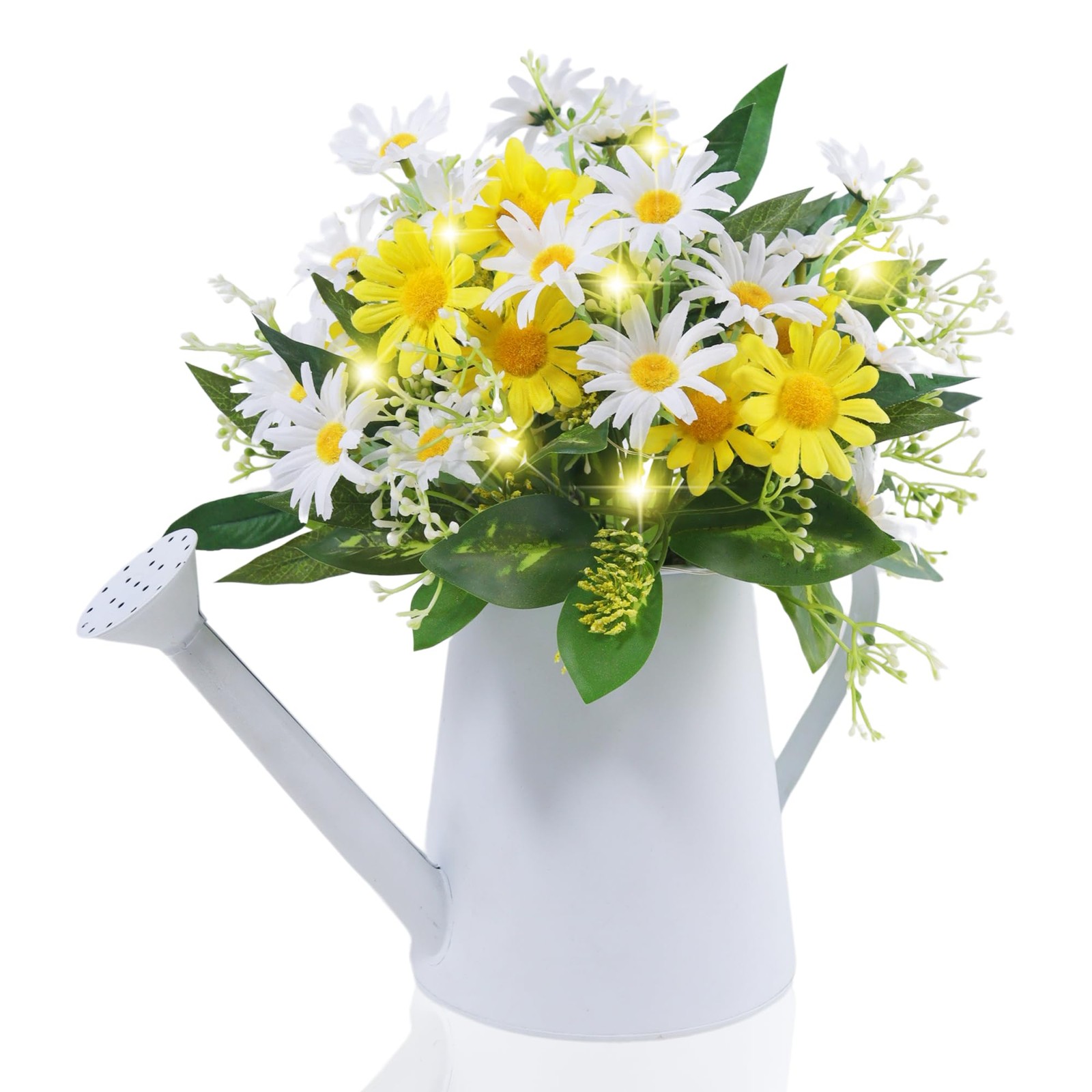 Eksen Artificial Daisy Flowers in Metal Pot with LED Lights & Timer – Silk Fl…