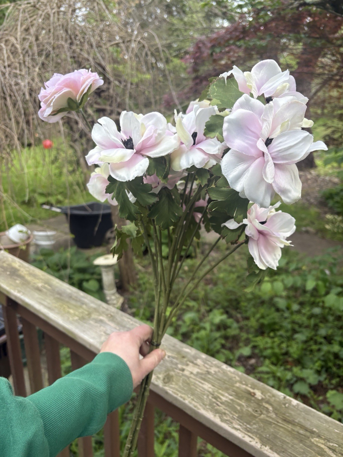 15 Magnolia stem bush CREAM with Pink Violet highlights 32” Tall