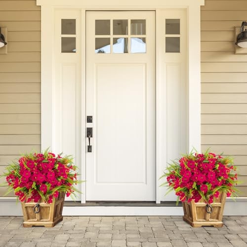 Spring Artificial Flowers Outdoors Artificial Petunias Fake 12 Bundles Rose Red