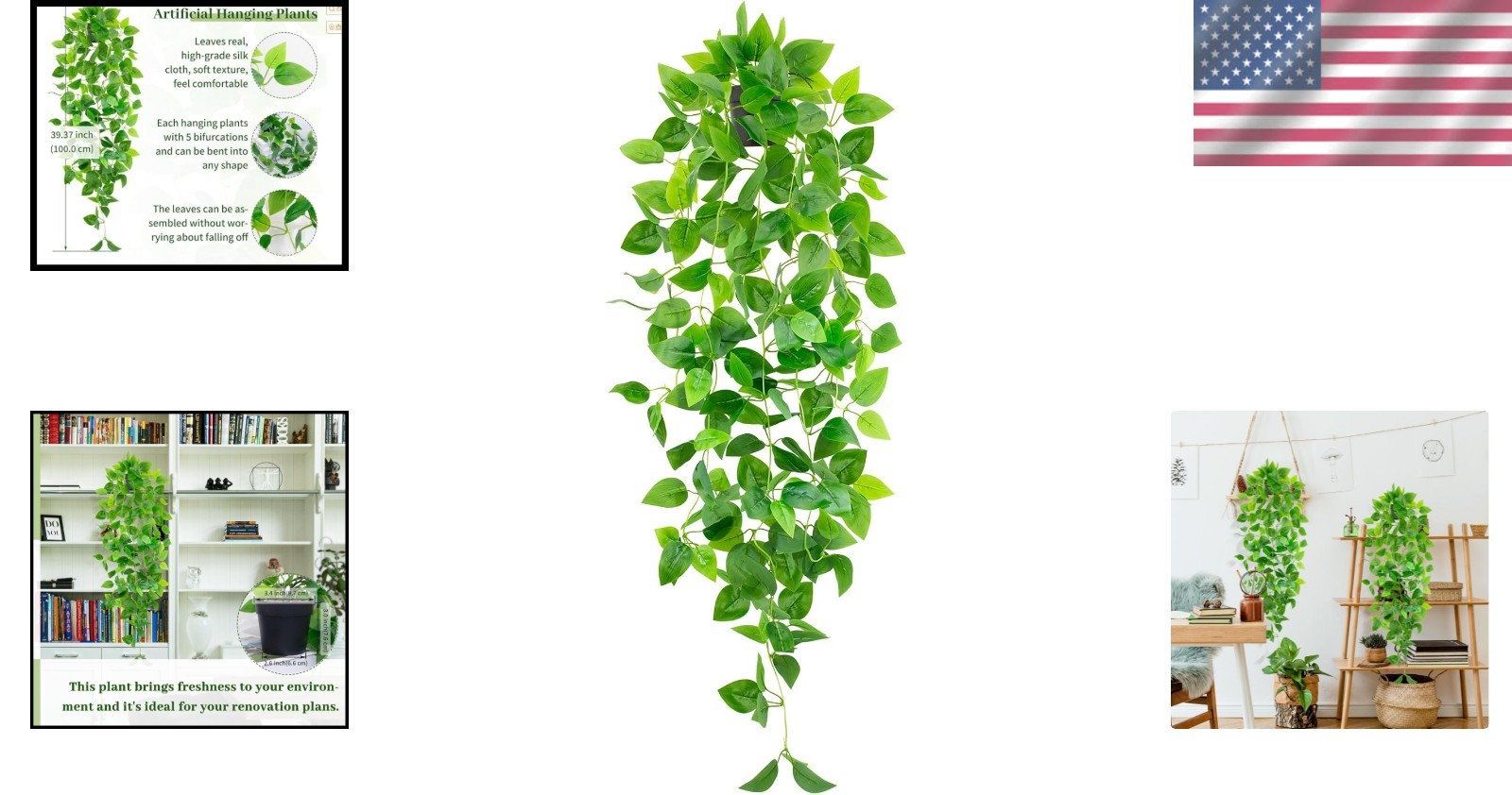 Elegant Black Pot Hanging Pothos – 39.37” Faux Plant for Home Aesthetics