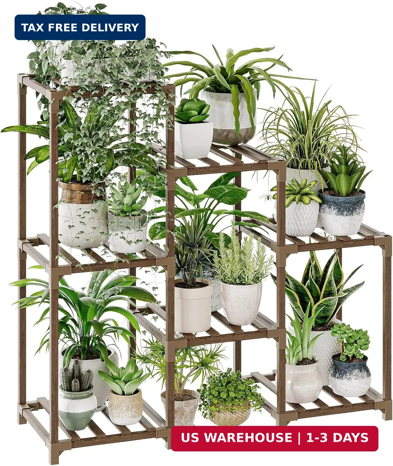 Bamworld Plant Stand Indoor Plant Shelf Outdoor Wood Plant Rack for Multiple Pla