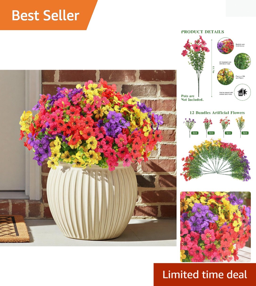 12 Bundles of UV Resistant Silk Daisies – Colorful Faux Flowers for Home Decor