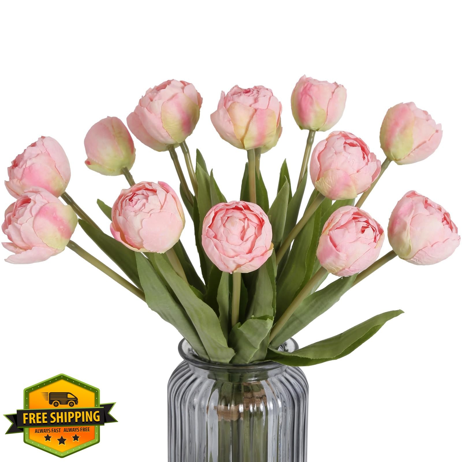 IPOPU Pink Tulips Artificial Flowers 2 Bouquets Real Looking