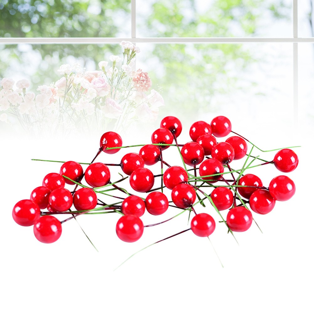 100Pcs Red Fake Berries Christmas Decorative Fruit Picks for DIY Home Ornament