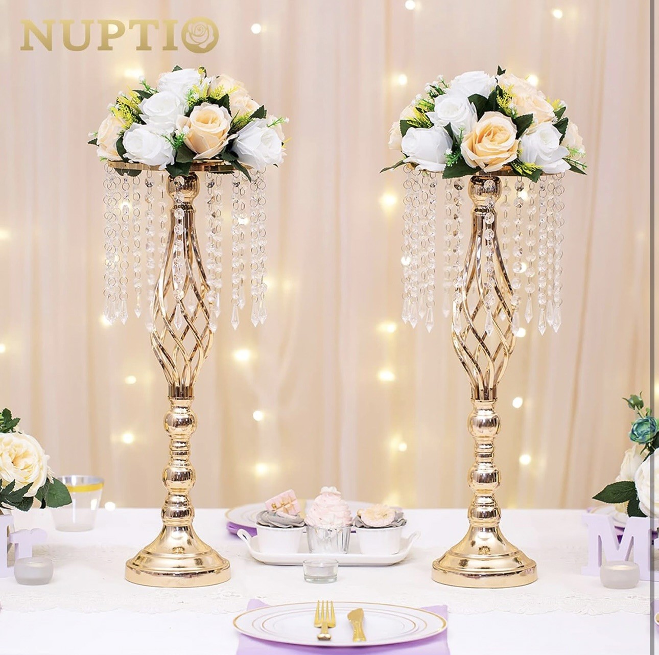 Peachy Champagne & White 10Pcs Artificial Flower Ball Bouquet Weddings & Decor