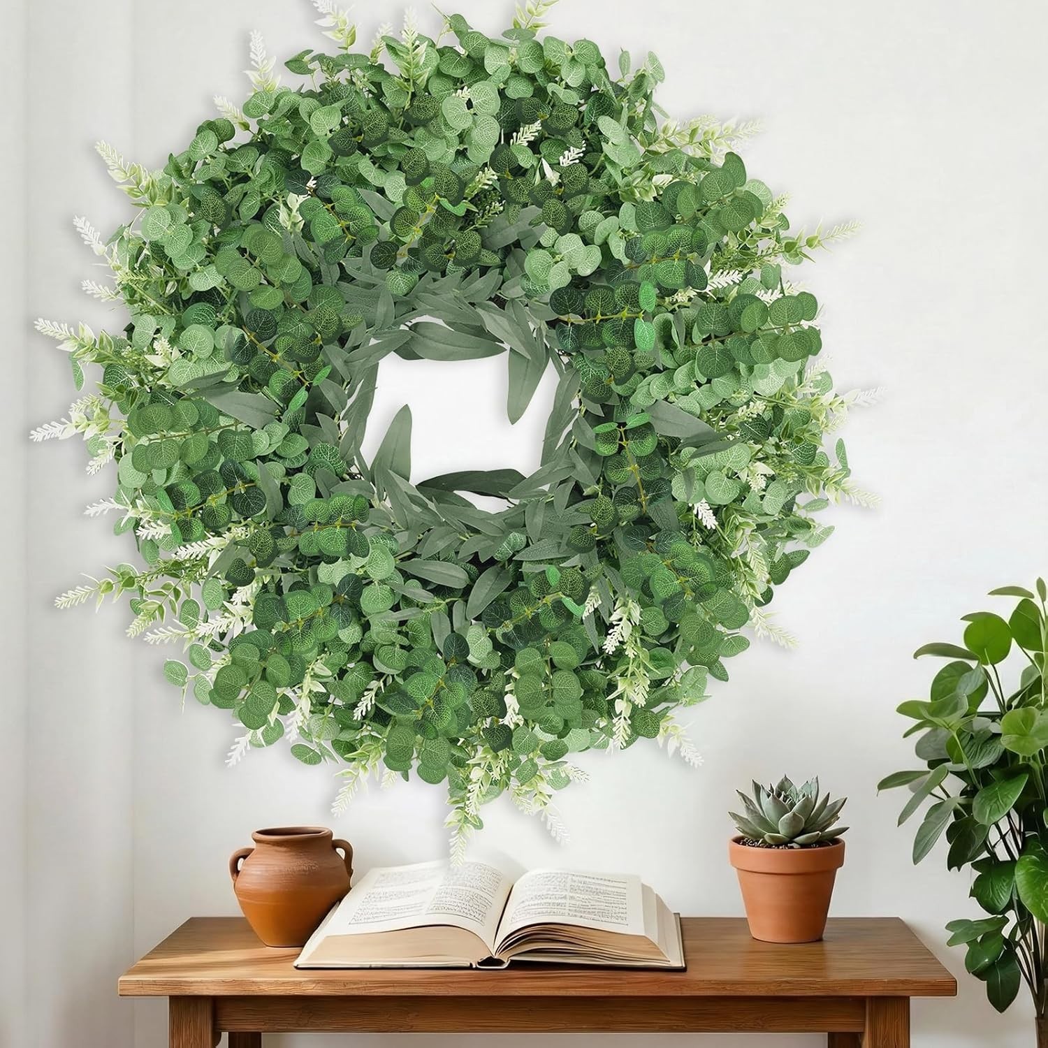 26 Inch Artificial Eucalyptus Wreath for Front Door Indoor Outdoor Greenery A…