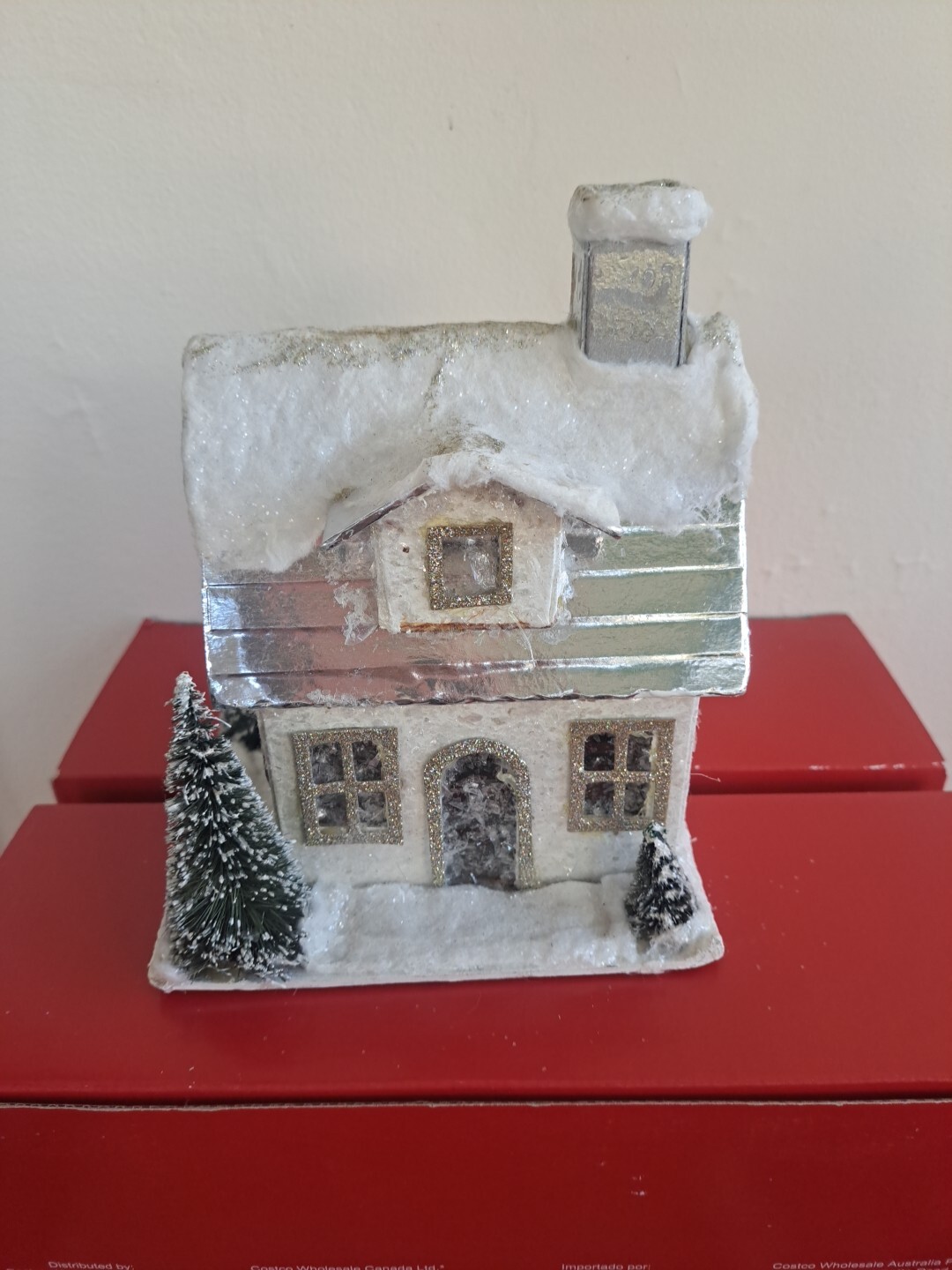 Retro Putz Style WHITE CHRISTMAS HOUSE Bottle Trees 7″ x 5.5″ x 4″