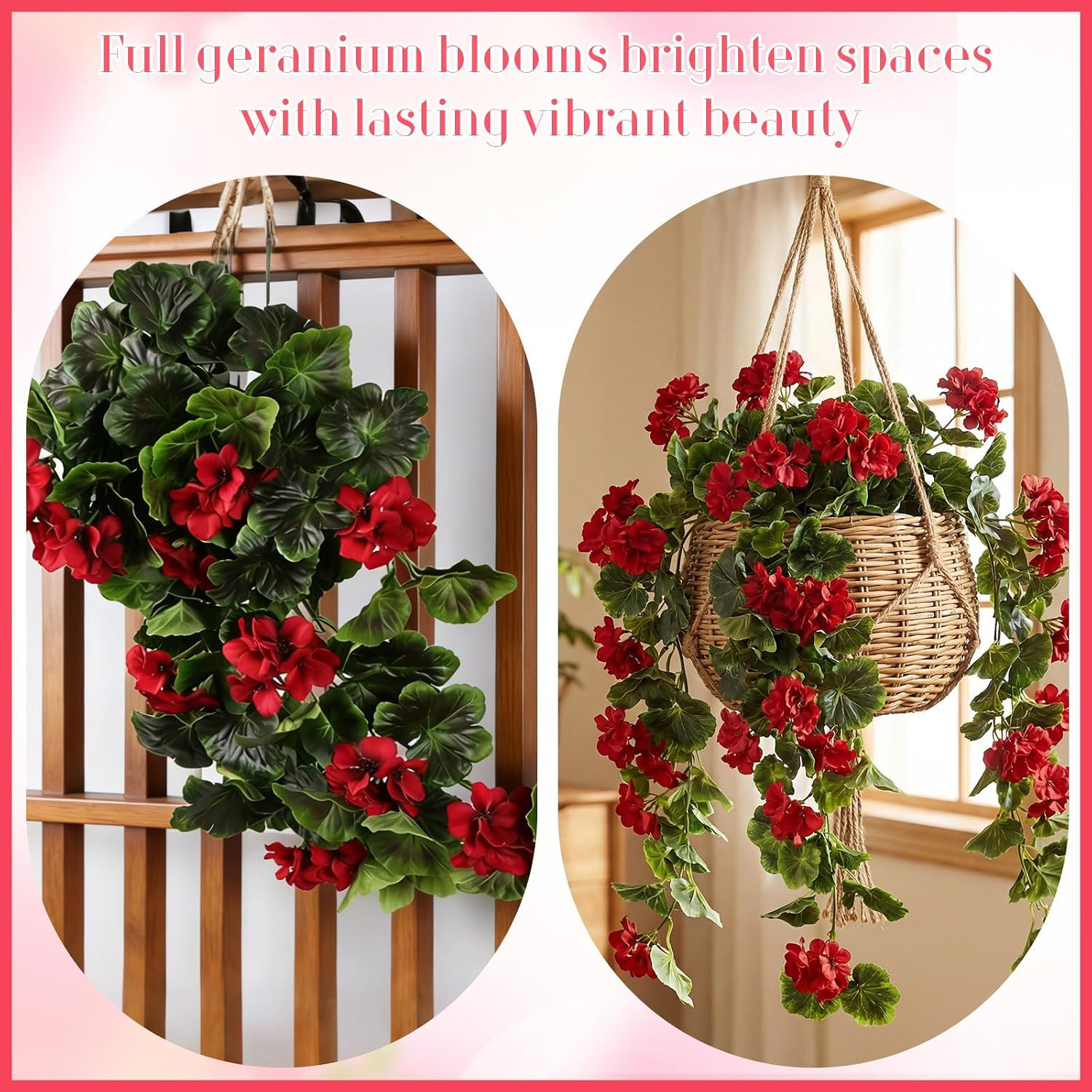 4 Pack Red Artificial Geraniums for Home, Garden, Wedding & Patio Decor